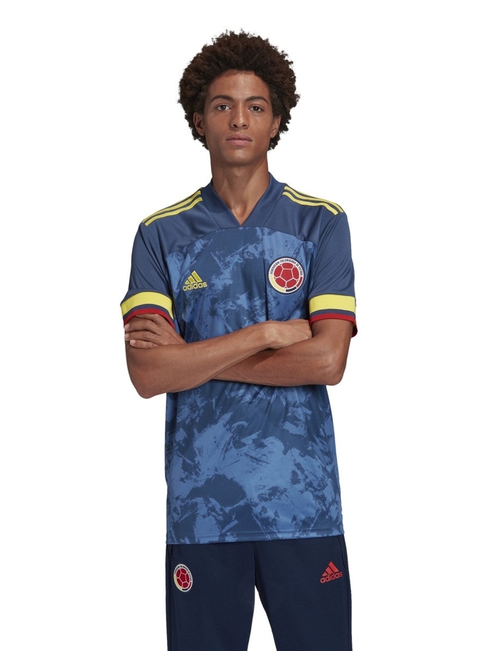 adidas Men's Navy Blue Colombia Football Jersey with Yellow Accents